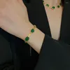 Pendentif Colliers Titane Acier Mode Fine Bijoux Soudage Ovale Vert Zircon Charme Chaîne Épaisse Ras Du Cou Bracelets Pour Femme