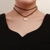 Goth – collier ras du cou en velours noir pour femmes, pendentif grand cœur, élégant tissage noué, chaîne réglable