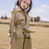 Spring Autumn Cotton Teen Girls Long Trench Coats Fashion England Style Windbreaker Jacket For Girls Children Clothing 240106