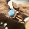 Cluster Rings HUAYI Round Face Dominga National Natural Larimar Ring 925 Sterling Silver Luxury Fine Jewelry For Women Party Jewellery