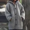 Pull manteau femmes lâche laine tricoté simple boutonnage Cardigans automne hiver mi-longue Version Cardigan à capuche 240106