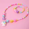 Necklaces New Popular of Children s Jewelry Pendant Unicorn Colored Round Bead Bracelet Necklace Set