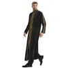 Vêtements ethniques Col montant musulman pour hommes Broderie Ramadan Thobe avec manches longues Robe islamique Kaftan Thawb Dubaï Longueur cheville Abaya