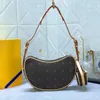 Designer handväska kvinnor m46856 axel crossbody väskor klassiker vintage läder underarm halv måne purse denim tyg runda blixtlås bullar plånbok m46828