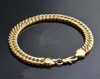 18K Solid Fine Gold Finish Curb Chain Solid Link Armband 10mm Mens Womens Gift Tolning1121031