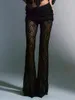 여자 바지 패션 패션 여성 여름 클럽 검은 허리 깎아 지른 얇은 레이스 꽃 플레어 피부 친화적 인 S M L
