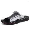 Sandaler Leather Summer Men Flip Flops Högkvalitativ strand Non-Slip Male Slippers Zapatos Hombre Casual Shoes Big Size 38-48