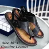 Sandales hommes en cuir véritable chaussures d'été loisirs pantoufles tongs mâle chaussures confortables grande taille 47