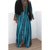 Etnische kleding Blauwe lange mouwen Goud fluwelen bedrukte moslim dames lange rokken zijn los en casual abaya femme.