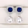 Magnifiques boucles d'oreilles en zircone cubique bleue pour femmes, bijoux d'oreille élégants, pour fiançailles, fête de mariage, tempérament