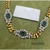 Vintage Emerald High Quality Necklaces Cuban Choker Crystal Collares Punk Vintage Chunky Thick Link Chain for Men Women Jewelry