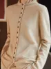 Dames Lange Mouw Solid Button Merino 100% Wol Gebreid Vest AutumnWinter Franse Mode Kasjmier Jas Trui 240106