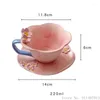 Tasses 1pc créatif rose/jaune peint à la main Relief cerisier en forme de fleur tasses cadeau articles ménagers après-midi thé tasse à café et assiettes
