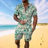 Herrspårar 2024 Floral Plant Mönster 3D Print Summer Sweatsuit Set Casual dragkedja Collar Polo Shirt and Shorts 2pcs Set Tracksuit