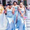 2024 Lignt Blue Druhna Sukienki syrena z pasków na ramię po stronie szczelinowej długość podłogi na zamówienie Plus Size Maid of Honor Suknie Vestidos Beach Wedding 403 403
