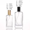 Tom fyrkant 50 ml 100 ml glas parfymflaskor atomizer med crimp spray