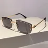 Óculos de sol kammpt sem aro com strass 2024 moda gradiente oceano lentes óculos na moda vintage luxo retângulo tons