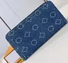 Korte portefeuilles Handtas Denim Blauw Klassiek Bloem Luxe Designers Tas Dames Reisportemonnee Portemonnee Met originele doos