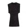 Kondala sexy preto lantejoulas festa mini vestido feminino o pescoço tanque bainha clube de noite vestido moda elegante vestido de alta qualidade 240106