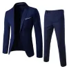 Män bröllopsdräkt för brudgummen Best-Man Groomsman 2023 Pure Color Elegant Blazer Pant Set Slim Men Formal Dress Suit kläder