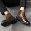 Buty jesienne wczesne buty zimowe mężczyźni mensi brogues marka kostki brytyjski styl męski bajki czarne ka4152