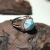 Cluster Rings HUAYI Round Face Dominga National Natural Larimar Ring 925 Sterling Silver Luxury Fine Jewelry For Women Party Jewellery