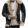 Vestes pour hommes Hommes Mode Fausse Fourrure Peluche Poche Épissage Manteau Automne Hiver Veste Chaude Vintage Manches Longues Fermeture À Glissière Col Rabattu