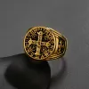 Mannen CSPB CSSML NDSMD Sint-Benedictus van Nursia Ring 14k Gold Kruisvaarders Religieuze Jezus Christus Middeleeuwse Kruis Ringen Sieraden