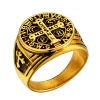 Мужское кольцо CSPB CSSML NDSMD Святого Бенедикта Нурсийского, 14-каратное золото, крестоносцы, религиозные кольца с крестом Иисуса Христа, средневековые ювелирные изделия