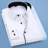 Preto e branco retalhos camisa de manga longa camisa de algodão de escritório de negócios masculino céu azul fino ajuste camisa/chemise S-5XL 240106