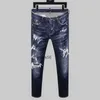 Mens Jeans Denim Blue Skinny Ripped Pants Version Navy Old Fashion Italy Style