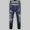 mens jeans denim blue skinny ripped pants version Navy old fashion Italy style