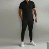 Tute da uomo Summer Boom High-end tinta unita risvolto cerniera manica corta tendenza gioventù pantaloni sportivi casual