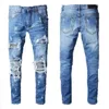 Designer witte herenjeans, versleten herenjeans, geborduurde modieuze dames, trendy, versleten zwarte fiets, slim fit, motorsportbroek