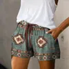 女性のショートパンツの夏のクイック乾燥女性ハイウエストトレンディレトロプリントドローストリングルーズレミス服