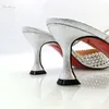 QSGFC Senaste italiensk design Afrikansk kvinnors kristallhöga tå Sandaler Party Wedding Party Silver Shoes and Bag Set 240106
