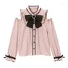 Blouses Femmes Sweet Lolita Femmes élégantes M-4XL Printemps Automne Harajuku Dentelle Bow Chemises à manches longues Girly Kawaii Tops Blusas Camisas