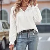 Frauen Blusen Hemd Frühling Solide V-ausschnitt Band Langarm Top Casual Spitze Up Schmal Geschnittene Für Frauen 2024 dame Chic