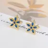 Stud Earrings Sunflower Daisy Crystal Geometric Flower 18K Gold Plated Women's Simple Clover Lovely Gift Luxury 2024