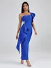 Casual Dresses Long Bandage Dress Women Party BodyCon Elegant Ruffle Blue Sexig One Shoulder Födelsedag Klubbkläder år 2024