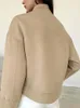 Kurtki damskie mieszanki wełny khaki przycięty stojak z długim rękawem płaszcz 2024 Modna luźna płaszcz pojedynczy piersi