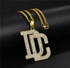 Fashion Men Women Hip Hop Letter DC Big Pendant Necklace Jewelry Full Rhinestone Design 18k Gold Plated Chains Trendy Punk Necklac5970194