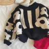 Kinderkleding Lente Herfst Modieuze Korea Style Kids Dikke Zwart-wit Ronde Hals Casual Breien Trui 240106