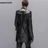 Mauroicardi Herbst Schwarz Kunstleder Trenchcoat Männer Langarm Gürtel Zweireiher Braun Plus Größe Männer Kleidung 4xl 5xl 240106