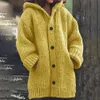 Suéter abrigo mujer lana suelta tejida cárdigans de un solo pecho Otoño Invierno versión de longitud media cárdigan con capucha 240106