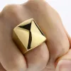 Män geometrisk ring enkel pyramidband ring för män 14k guld mode guld färg ring stor ny