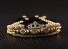 Luxury CZ King Crown Charm Men039S Copper Bead MacRame Armelets Fashion Geometric Long Tube Set ArmeletsBangles for Women Y27390009