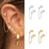 Stud Earrings Multicolor Crystal Flower Chain For Women Aesthetic Korean Fashion Double Studs Gold Plated Cartilage Jewelry KCE197
