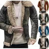 Vestes pour hommes Hommes Mode Fausse Fourrure Peluche Poche Épissage Manteau Automne Hiver Veste Chaude Vintage Manches Longues Fermeture À Glissière Col Rabattu