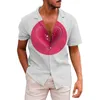 メンズカジュアルシャツバレンタインデーファッションラブプリント半袖夏のラペルボタンチュニックハワイアンビーチウェアホリデーカミザ